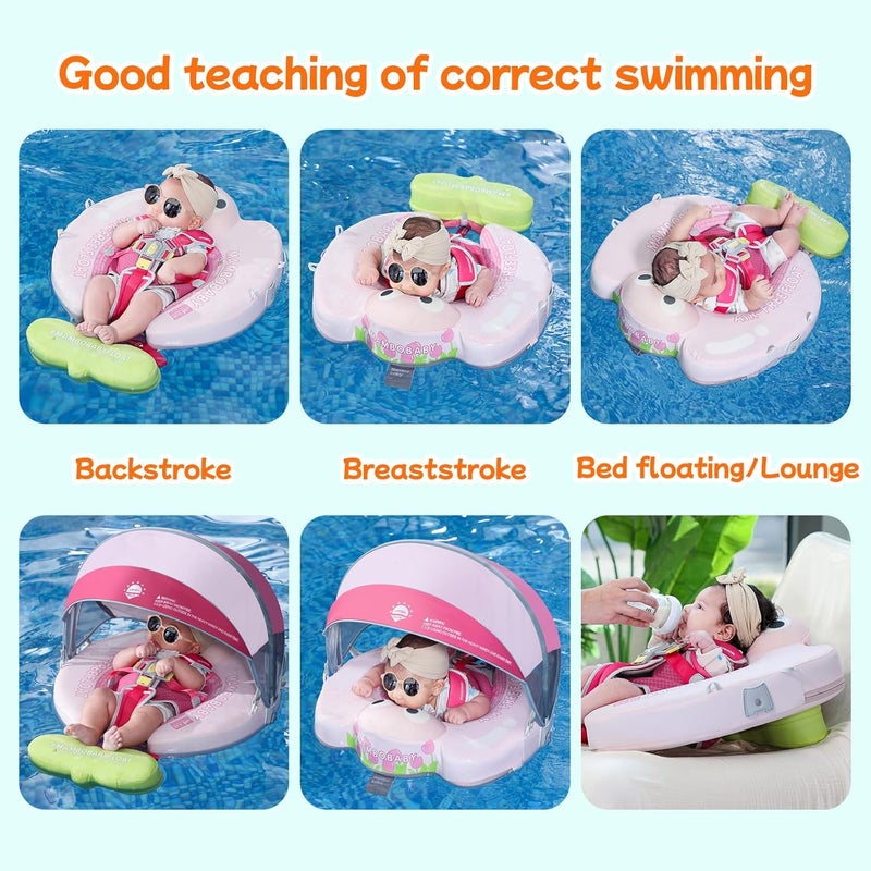 V Convey Mambobaby Float with Canopy and Tail New Upgraded Non-Inflatable Baby Pool Float Mambo Float Swim Trainer Solid Infant Swim Float Adjustable Pearl Foam Baby Swim Ring - Image 3